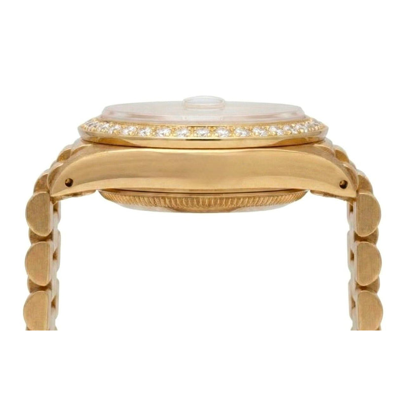 Rolex Champagne Stick Dial President Watch Dj Natural Earth Mined Diamond Bezel Yg