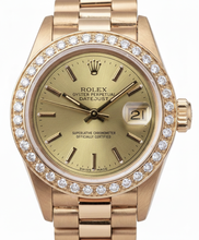 Rolex Champagne Stick Dial President Watch Dj Natural Earth Mined Diamond Bezel Yg