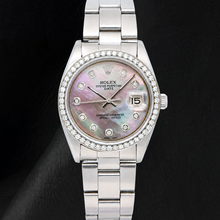 Rolex Date 1500 34mm Black Mother Of Pearl Diamond Dial Two Tone Watch