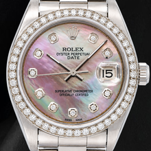 Rolex Date 1500 34mm Black Mother Of Pearl Diamond Dial Two Tone Watch