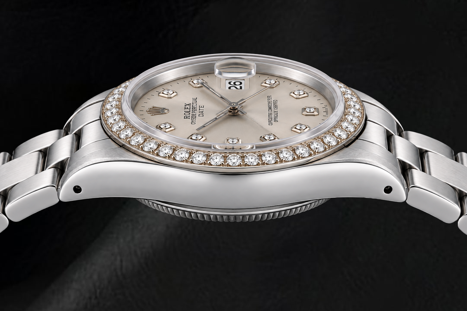 Rolex Date 15010 34mm Silver Diamond Dial Stainless Steel Watch