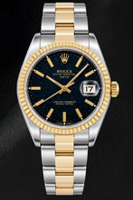 Rolex Date 15053 34mm Black Stick Dial Two Tone Watch