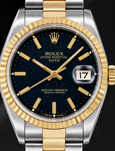 Rolex Date 15053 34mm Black Stick Dial Two Tone Watch