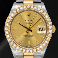Rolex Date 15053 34mm Champagne Stick Dial Two Tone Watch