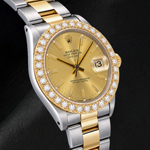 Rolex Date 15053 34mm Champagne Stick Dial Two Tone Watch