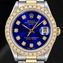 Rolex Date 1505 34mm Blue Diamond Dial Two Tone Watch