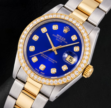 Rolex Date 1505 34mm Blue Diamond Dial Two Tone Watch