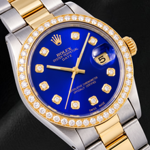 Rolex Date 1505 34mm Blue Diamond Dial Two Tone Watch