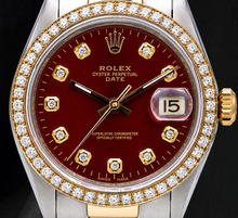 Rolex Date 1505 34mm Red Diamond Dial Jubilee Bracelet Two Tone Watch