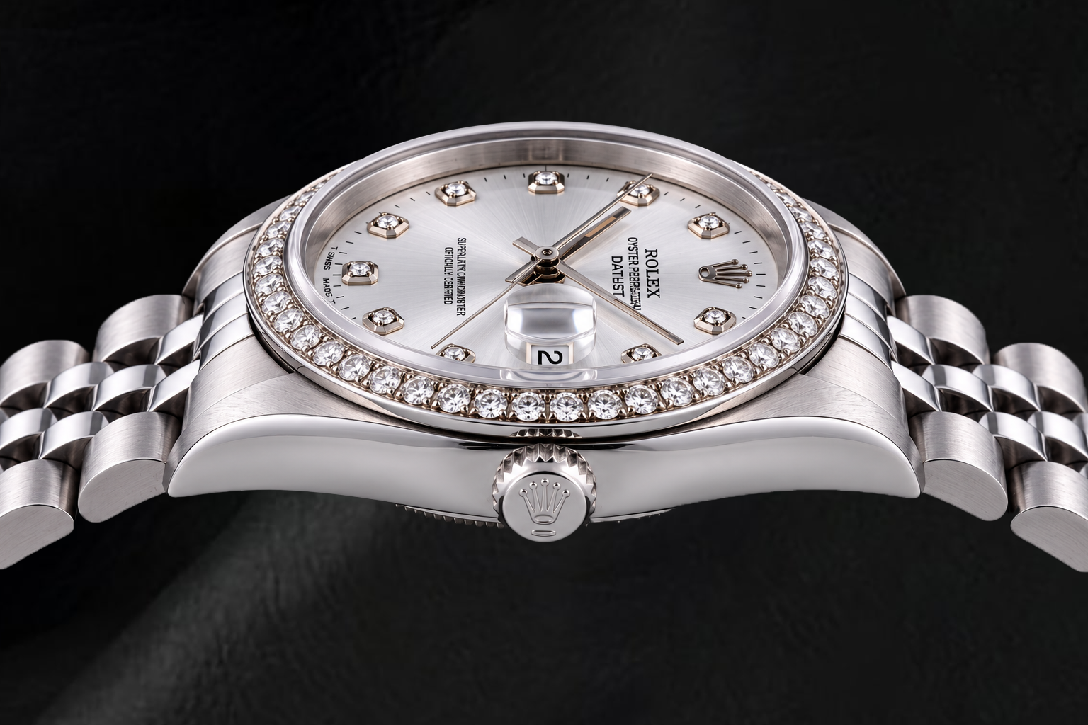 Rolex Date 15200 34mm Silver Diamond Dial Stainless Steel Watch