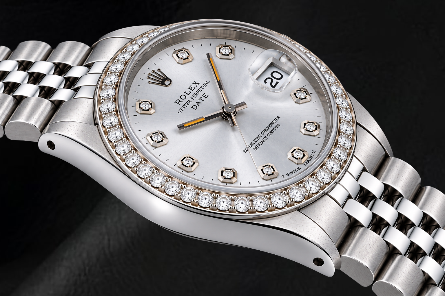 Rolex Date 15200 34mm Silver Diamond Dial Stainless Steel Watch