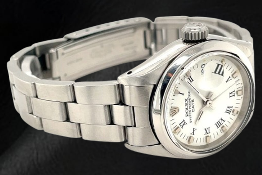 Rolex Date 26 mm White Roman Dial Oyster Stainless Steel Ladies Watch