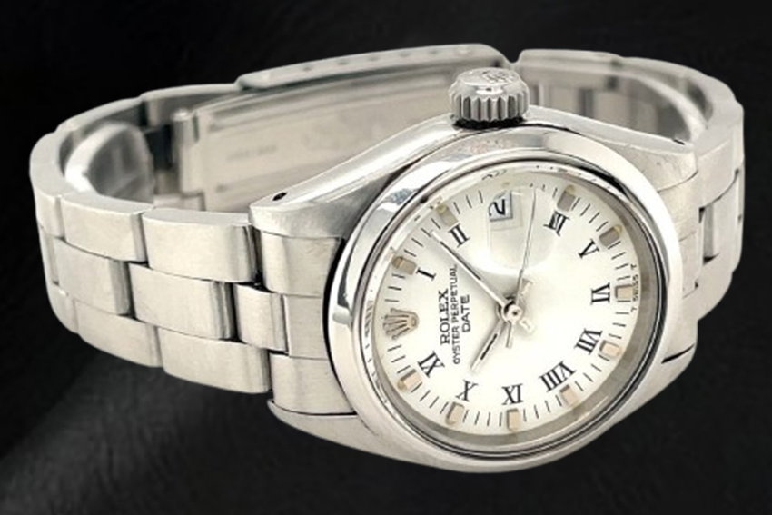 Rolex Date 26 mm White Roman Dial Oyster Stainless Steel Ladies Watch