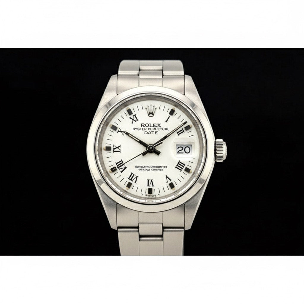 Rolex Date 26 mm White Roman Dial Oyster Stainless Steel Ladies Watch P1