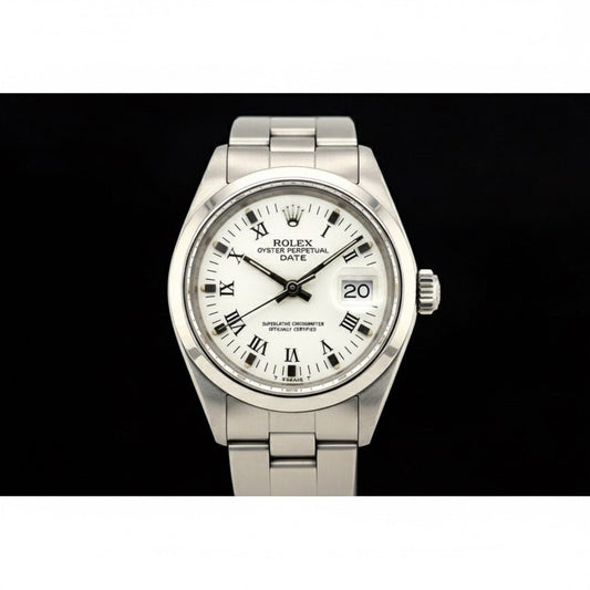 Rolex Date 26 mm White Roman Dial Oyster Stainless Steel Ladies Watch P1