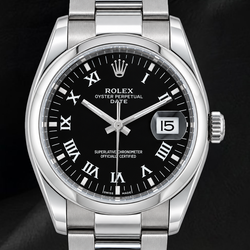 Rolex Date 34mm 115200 Black Roman Dial Stainless Steel Watch