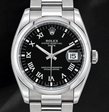 Rolex Date 34mm 115200 Black Roman Dial Stainless Steel Watch