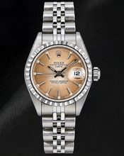 Rolex Date 69240 26mm Brown Stick Dial Stainless Steel Jubilee Bracelet Watch
