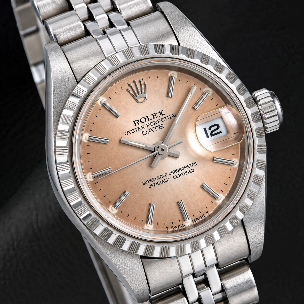 Rolex Date 69240 26mm Brown Stick Dial Stainless Steel Jubilee Bracelet Watch