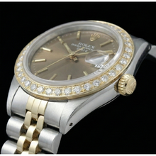 Rolex Date Champagne Stick Dial Natural Earth Mined Diamond Bezel Watch Ss & Jubilee