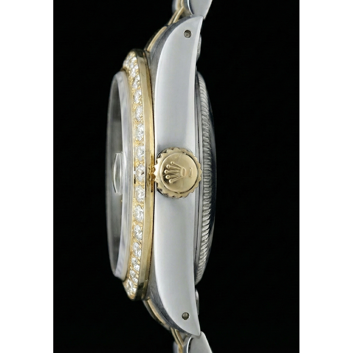 Rolex Date Champagne Stick Dial Natural Earth Mined Diamond Bezel Watch Ss & Jubilee