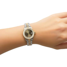 Rolex Date Champagne Stick Dial Natural Earth Mined Diamond Bezel Watch Ss & Jubilee P1