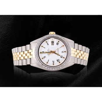 Rolex Date Men Watch Roman Dial Diamond Bezel Two-Tone Jubilee
