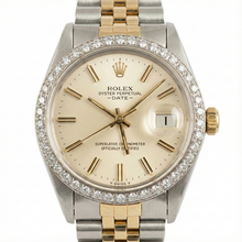 Rolex Date Watch Silver Stick Dial Diamond Bezel Ss & Gold Jubilee