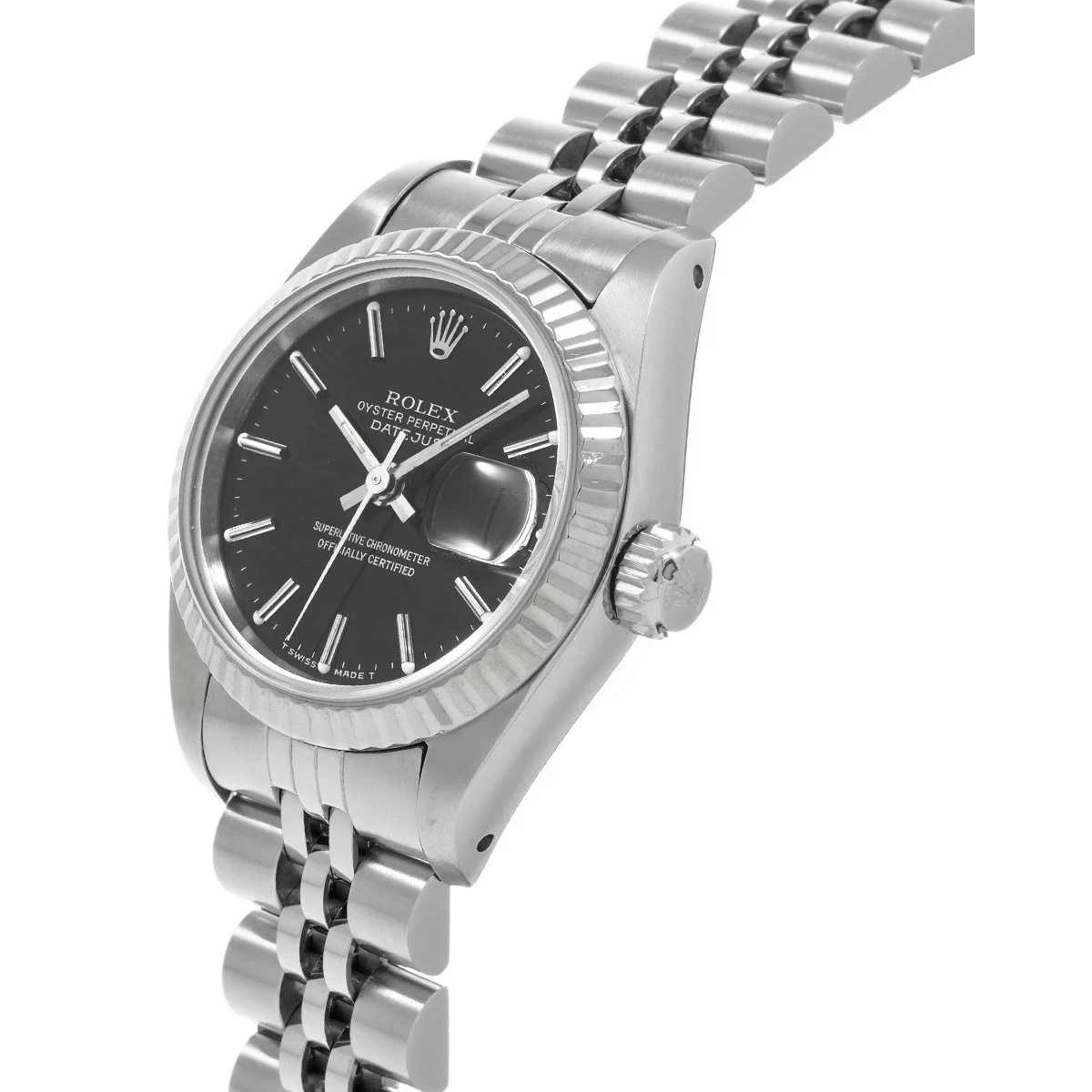 Rolex Date Watch Ss Jubilee Bracelet Black Stick Dial Fluted Bezel