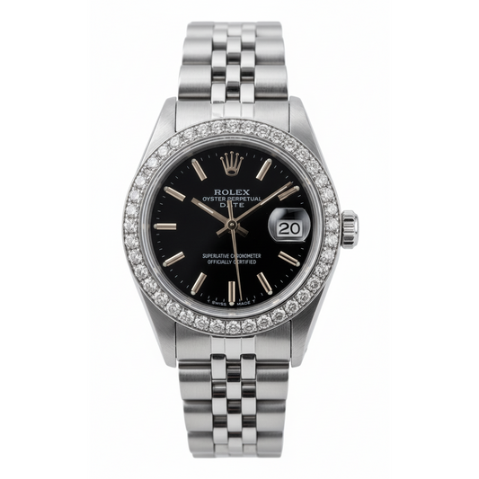 Rolex Date Watch Stainless Steel Jubilee Black Stick Dial  Bezel