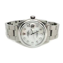 Rolex Date White Mother of Pearl Natural Earth Mined Diamond Dial 34 mm Stainlesss Steel Watch