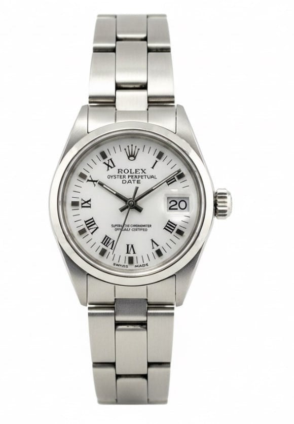 Rolex Date White Roman Stainless Steel 26 mm Ladies Watch P1