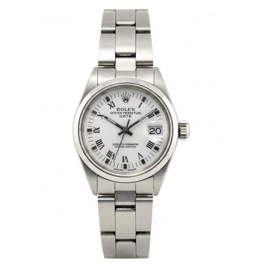 Rolex Date White Roman Stainless Steel 26 mm Ladies Watch P1