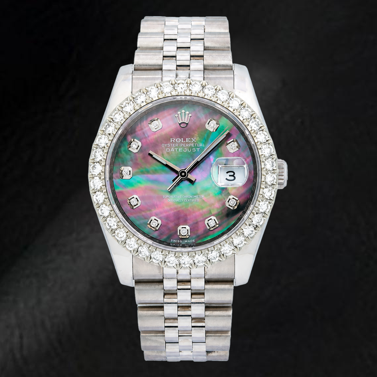 Rolex Datejust 116234 36mm Black Mother of Pearl Diamond Dial Stainless Steel Watch