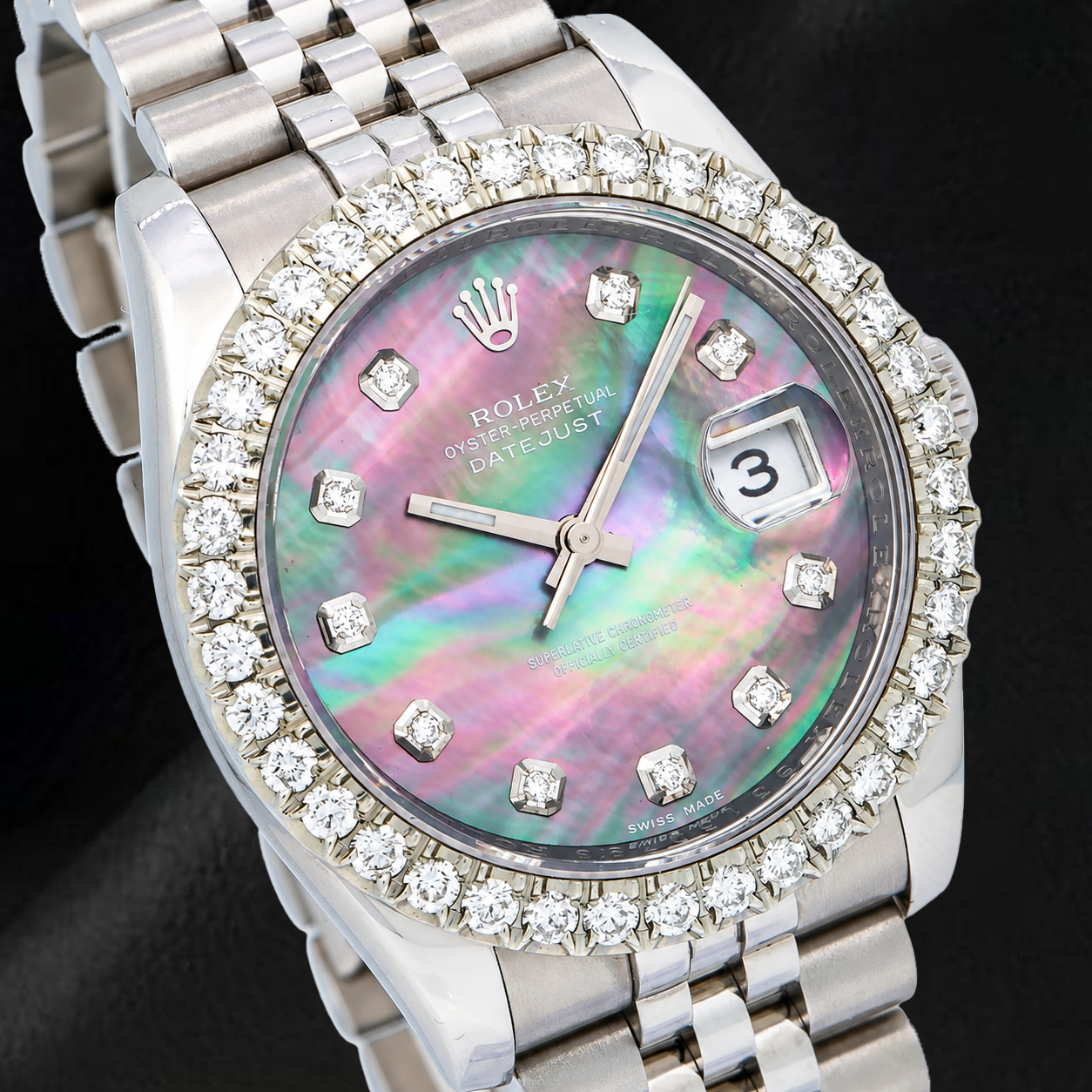 Rolex Datejust 116234 36mm Black Mother of Pearl Diamond Dial Stainless Steel Watch