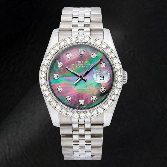Rolex Datejust 116234 36mm Black Mother of Pearl Diamond Dial Stainless Steel Watch