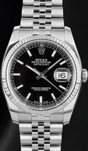 Rolex Datejust 116234 36mm Black Stick Luminous Dial Stainless Steel Watch