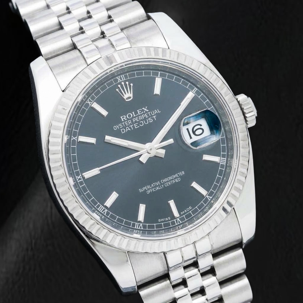 Rolex Datejust 116234 36mm Black Stick Luminous Dial Stainless Steel Watch