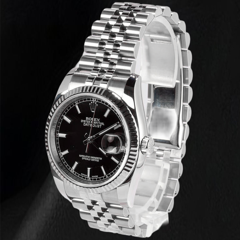 Rolex Datejust 116234 36mm Black Stick Luminous Dial Stainless Steel Watch