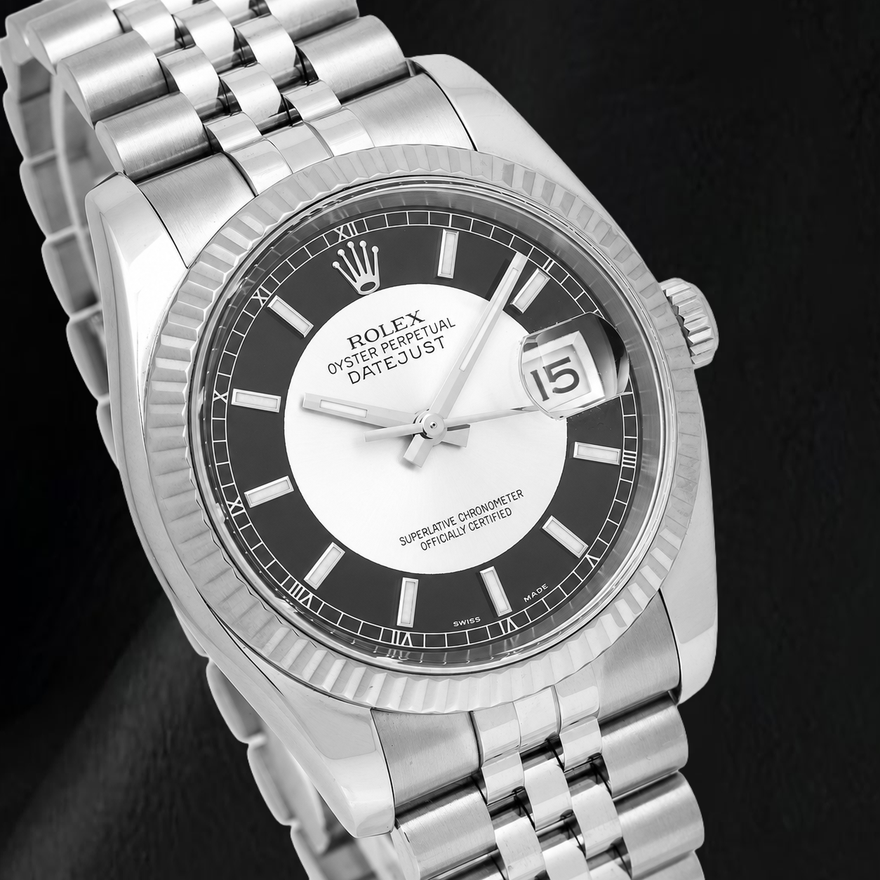 Rolex Datejust 116234 36mm Black Tuxedo Stick Dial Stainless Steel Watch