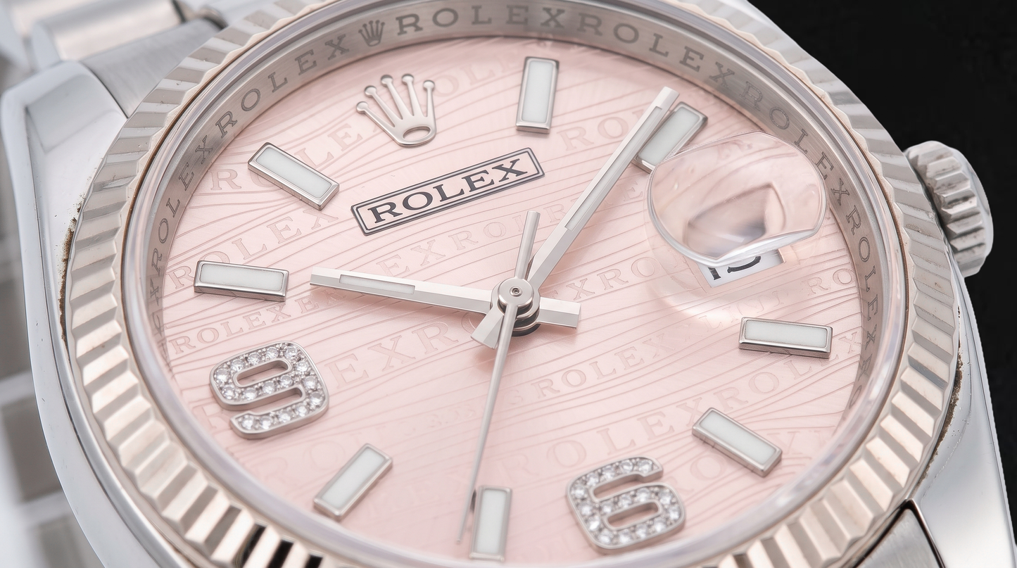 Rolex Datejust 116234 36mm Pink Wave Arabic Diamond Dial Stainless Steel Watch
