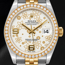 Rolex Datejust 116243 36mm White Floral Arabic Dial Two Tone Watch