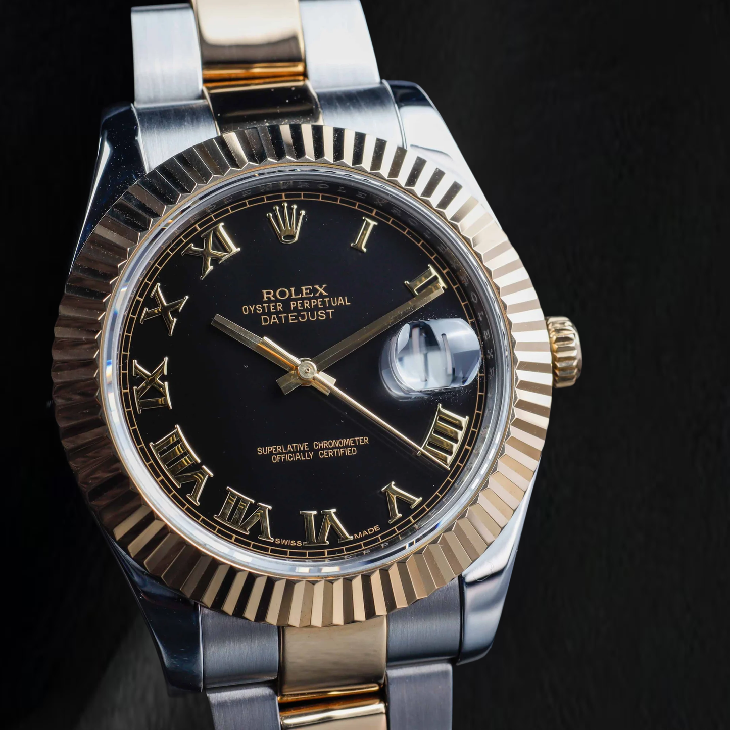 Rolex Datejust 116333 41mm Black Roman Dial Two Tone Gold Oyster Bracelet Watch