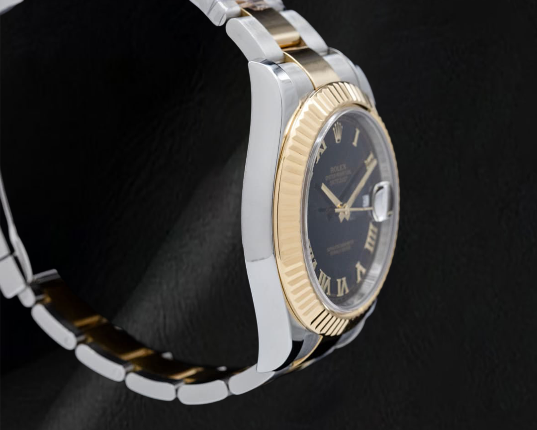 Rolex Datejust 116333 41mm Black Roman Dial Two Tone Gold Oyster Bracelet Watch