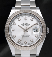 Rolex Datejust 116334 41mm Silver Diamond Dial White Gold Fluted Bezel Watch