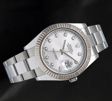 Rolex Datejust 116334 41mm Silver Diamond Dial White Gold Fluted Bezel Watch