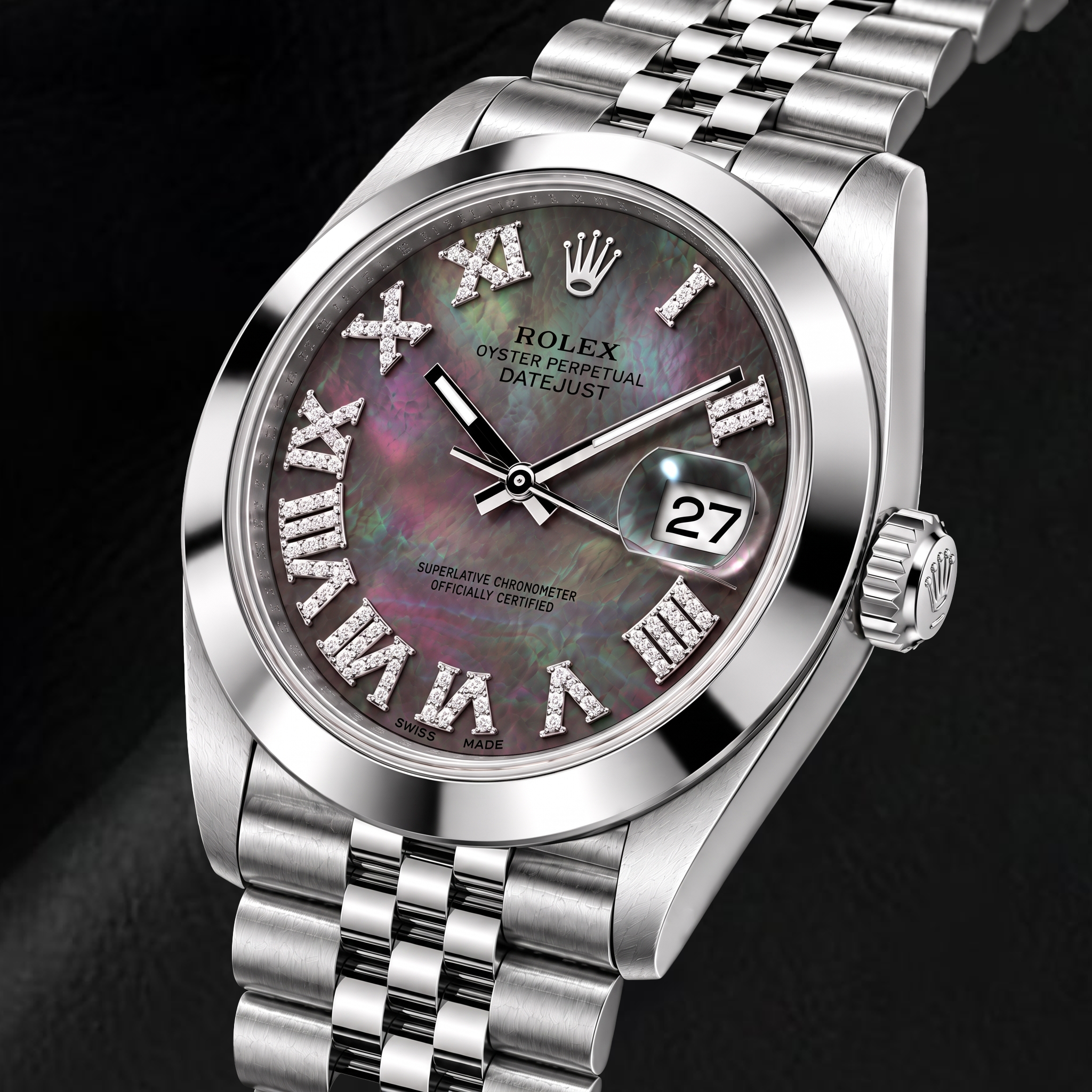 Rolex Datejust 126300 41mm Black Mother of Pearl Roman Diamond Dial Stainless Steel Watch