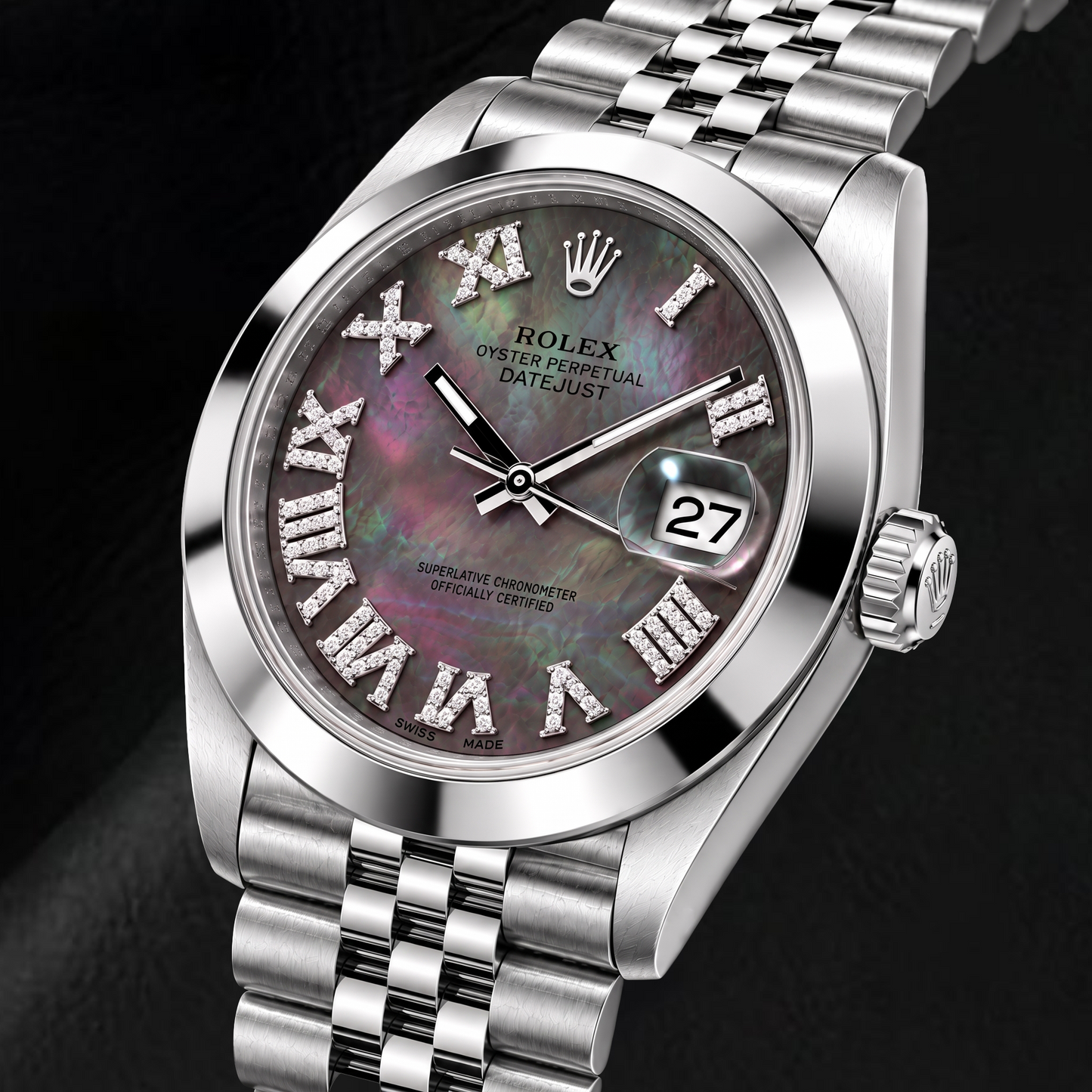 Rolex Datejust 126300 41mm Black Mother of Pearl Roman Diamond Dial Stainless Steel Watch