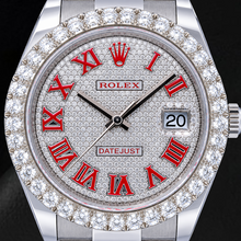 Rolex Datejust 126300 41mm Paved Diamond Red Roman Dial Stainless Steel Watch