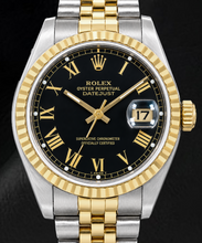 Rolex Datejust 16013 36mm Black Roman Dial Two Tone Watch